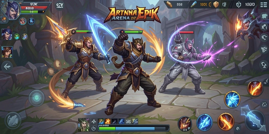 Tampilan aksi seru dalam permainan MOBA 9ZK.