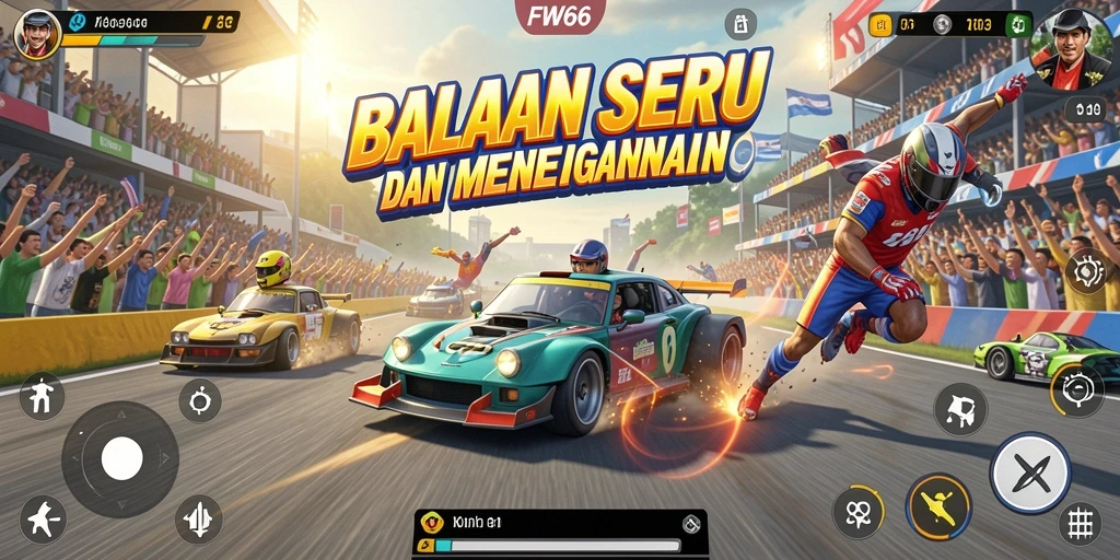 Screenshot gameplay FW66 menampilkan momen balap yang mendebarkan.