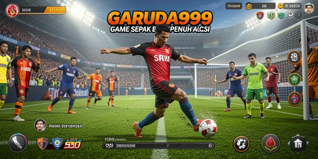 Gameplay menegangkan di GARUDA999 dengan aksi sepak bola yang intens.