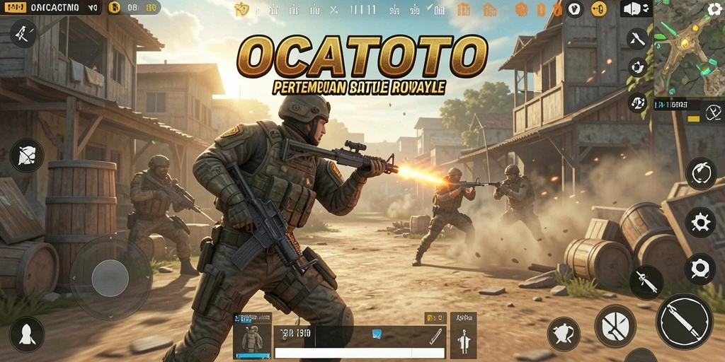 Screenshot OCATOTO menampilkan aksi seru dalam permainan Battle Royale.