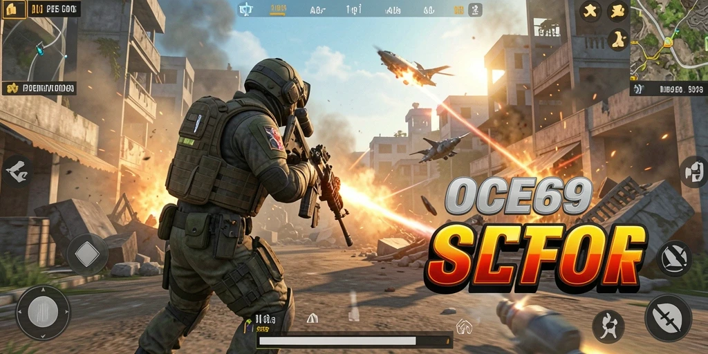 Tampilan gameplay OCE69 dengan aksi seru dalam pertempuran TPS.