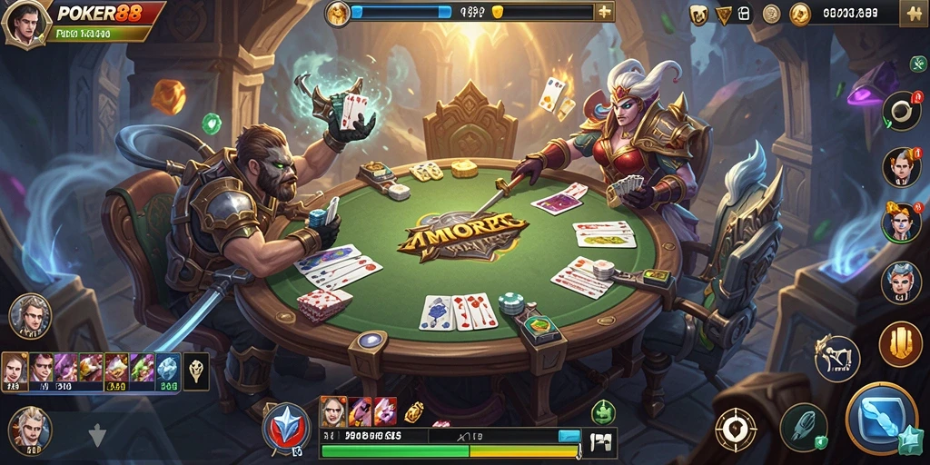 Screenshot gameplay POKER88 yang menunjukkan pertarungan seru antar pemain.