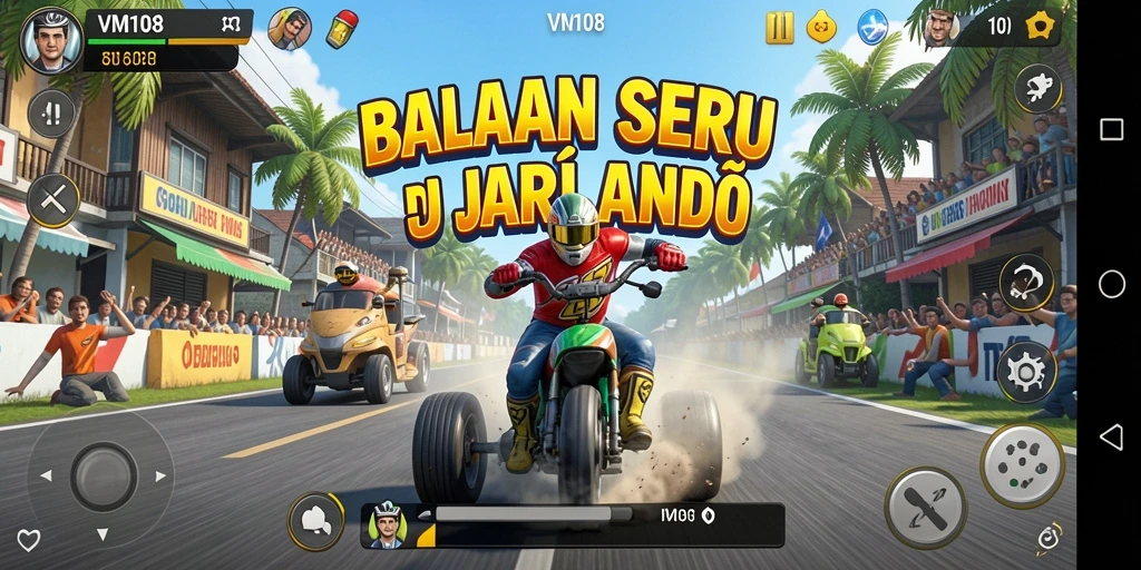 Gameplay balapan yang mendebarkan di VM108 dengan kendaraan cepat.